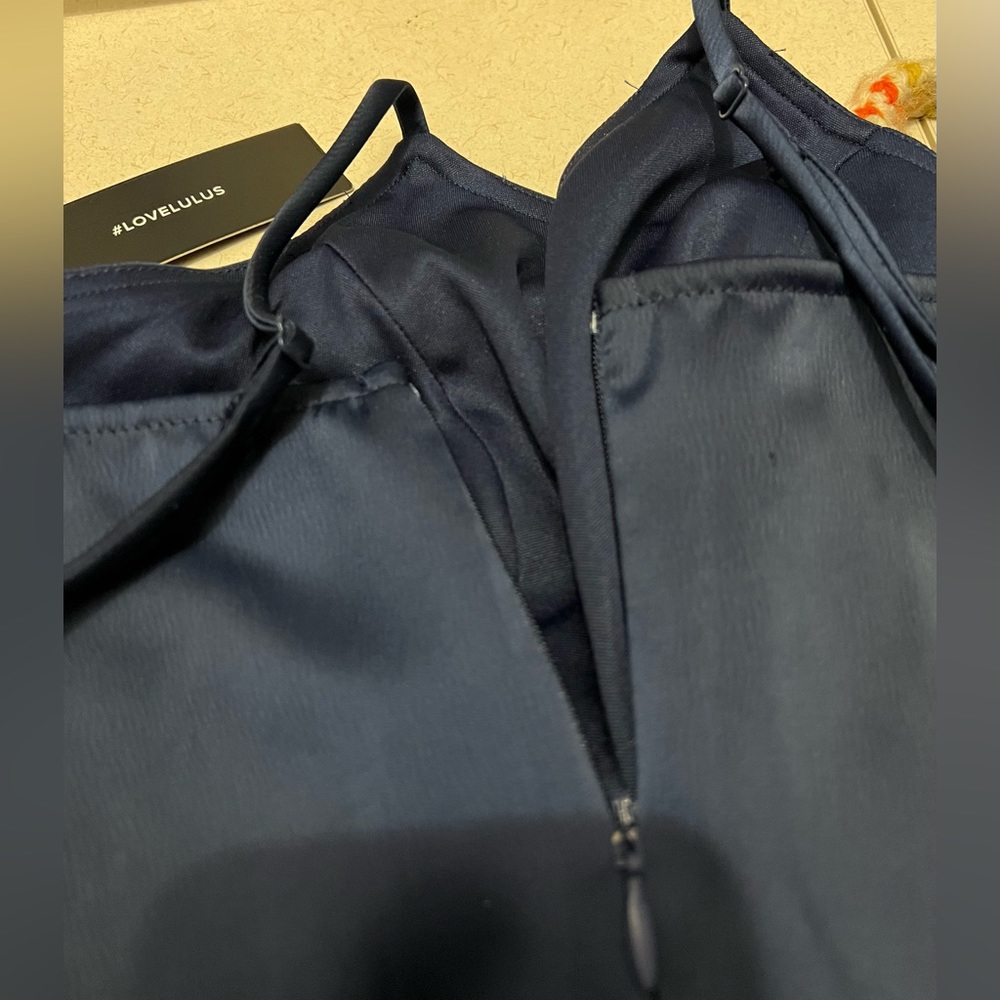 Lulus Touch of Heaven Navy Blue Satin Sleeveless Jumpsuit NWT Size M - Picture 5 of 8